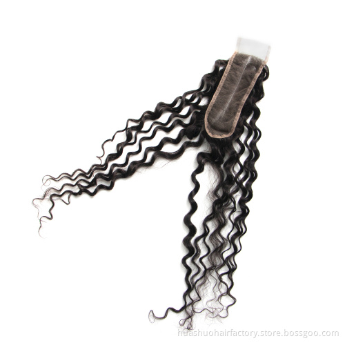 Wholesale 100% Raw Unprocessed Virgin Human Hair Middle Part Kinky Curly 2X6 Lace Closure For Black Women